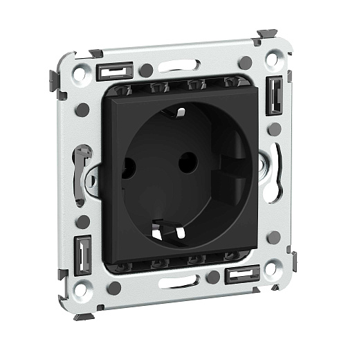 Розетка в стену, 2P+E, с з/ш, Avanti, черный матовый