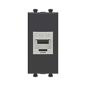 Компьютерная розетка RJ-45 без шторки модульная, кат.5е экранированная, Avanti, черный матовый, 1 модуль