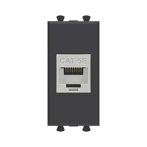 Компьютерная розетка RJ-45 без шторки модульная, кат.5е экранированная, Avanti, черный матовый, 1 модуль