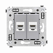 Компьютерная розетка RJ-45 без шторки в стену, кат.6А двойная, Avanti, закаленная сталь