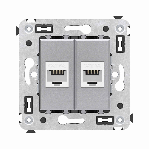 Компьютерная розетка RJ-45 без шторки в стену, кат.6А двойная, Avanti, закаленная сталь