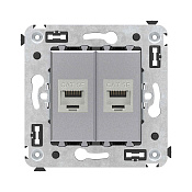 Компьютерная розетка RJ-45 без шторки в стену, кат.5e двойная экранированная, Avanti, закаленная сталь