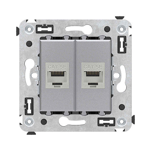 Компьютерная розетка RJ-45 без шторки в стену, кат.5e двойная экранированная, Avanti, закаленная сталь