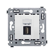 USB 2.0 розетка одинарная в стену, тип А-А, Avanti, белое облако