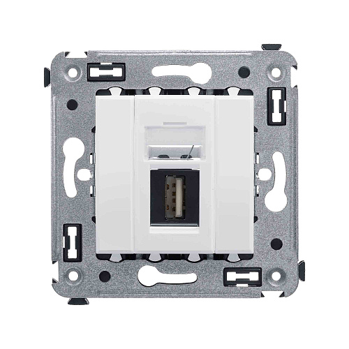 USB 2.0 розетка одинарная в стену, тип А-А, Avanti, белое облако