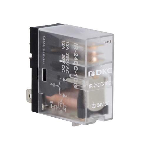 Реле миниатюрное промышленное, 1CO, ком. ток 12А, AgSnO2, напряжение 24V DC, опция: светодиод