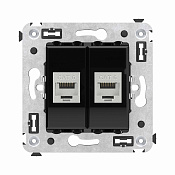 Компьютерная розетка RJ-45 без шторки в стену, кат.6 двойная экранированная, Avanti, черный квадрат