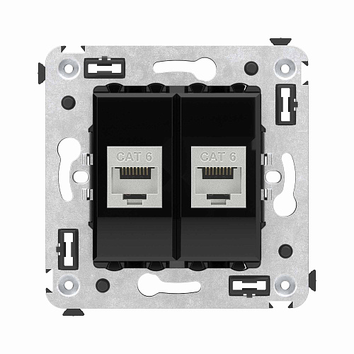 Компьютерная розетка RJ-45 без шторки в стену, кат.6 двойная экранированная, Avanti, черный квадрат