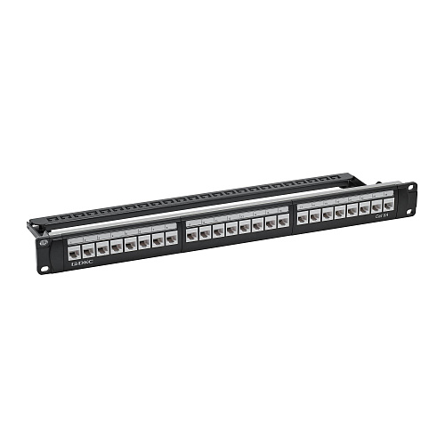 Патч-панель модульная 19", 1U, CAT6А, 24 модуля RJ45 Кейстоун (Keystone), неэкранированная