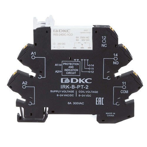 Реле интерфейсное, 1CO, ком. ток 6А, AgSnO2, напряжение 24V AC/DC, push-in клеммы.