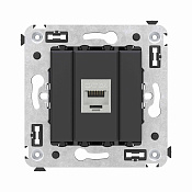 Компьютерная розетка RJ-45 без шторки в стену, кат.6A одинарная  экранированная, Avanti, черный матовый