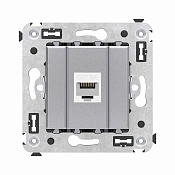 Компьютерная розетка RJ-45 без шторки в стену, кат.6А одинарная, Avanti, закаленная сталь