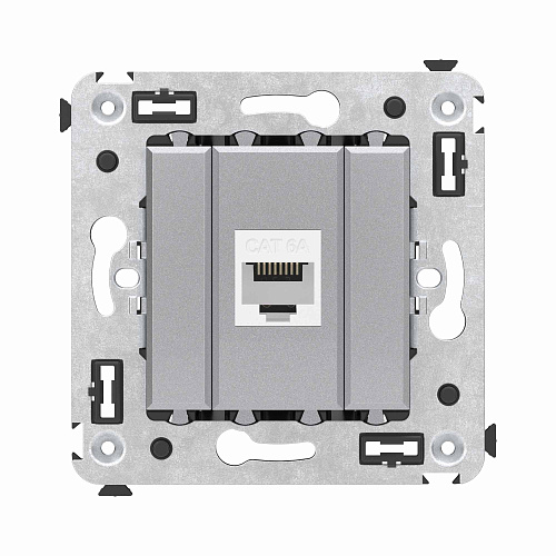 Компьютерная розетка RJ-45 без шторки в стену, кат.6А одинарная, Avanti, закаленная сталь