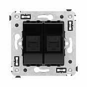 Компьютерная розетка RJ-45 без шторки в стену, кат.6 двойная, Avanti, черный квадрат