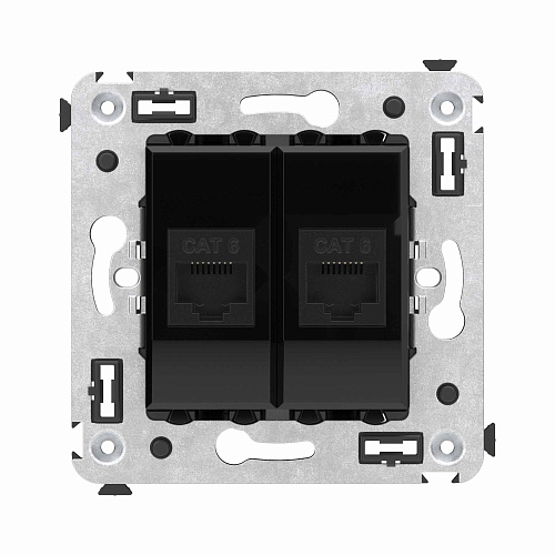 Компьютерная розетка RJ-45 без шторки в стену, кат.6 двойная, Avanti, черный квадрат