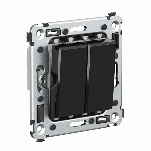 Инвертор двухклавишный в стену, Avanti, черный квадрат