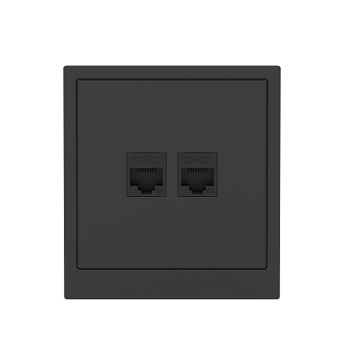 Компьютерная розетка RJ-45 без шторки, кат.6А двойная, KANT, черный уголь