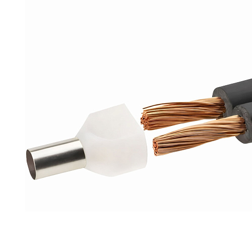 Наконечник-гильза двойная с изолир.фланцем для жилы сечением 0,5 кв.мм, длина контактной части 8мм, белый (НШВИ2 0.5-8)