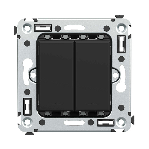 Кнопка двухклавишная в стену, Avanti, черный матовый