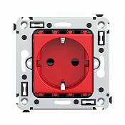 Розетка в стену, 2P+E, с з/ш, Avanti, красный квадрат