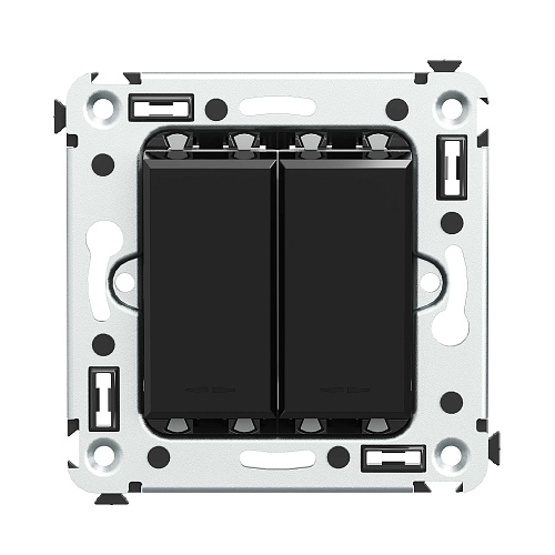 Выключатель двухклавишный в стену, Avanti, черный квадрат