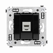 Компьютерная розетка RJ-45 без шторки в стену, кат.6 одинарная экранированная, Avanti, черный квадрат