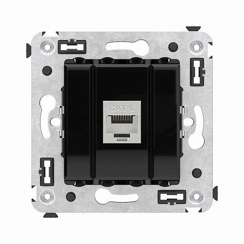 Компьютерная розетка RJ-45 без шторки в стену, кат.6 одинарная экранированная, Avanti, черный квадрат