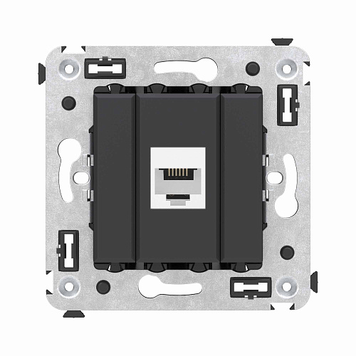 Телефонная розетка RJ-12 без шторки в стену одинарная, Avanti, черный матовый