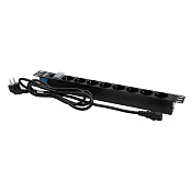 Блок распределения питания (PDU) 19" 10A с выключателем, Вых:8 Schuko, Вх:С14