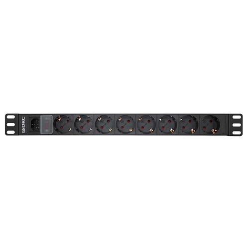 Блок распределения питания (PDU) 19" 10A с выключателем, Вых:8 Schuko, Вх:С14