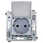 Розетка с крышкой в стену, 2P+E, с з/ш, Avanti, закаленная сталь