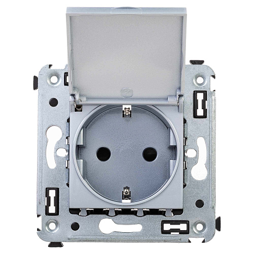 Розетка с крышкой в стену, 2P+E, с з/ш, Avanti, закаленная сталь
