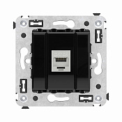 Компьютерная розетка RJ-45 без шторки в стену, кат.6А одинарная экранированная, Avanti, черный квадрат