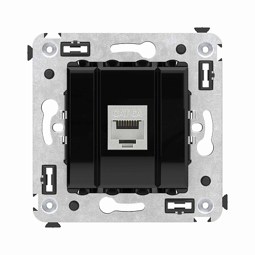 Компьютерная розетка RJ-45 без шторки в стену, кат.6А одинарная экранированная, Avanti, черный квадрат