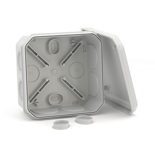 Коробка ответвительная с 8+2 кабельными вводами д.20/20мм,IP55,85х85х40мм