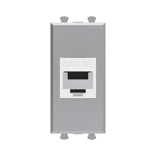 Компьютерная розетка RJ-45 без шторки модульная, кат.5е, Avanti, закаленная сталь, 1 модуль