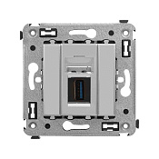 USB 3.0 розетка одинарная в стену, тип А-А, Avanti, закаленная сталь