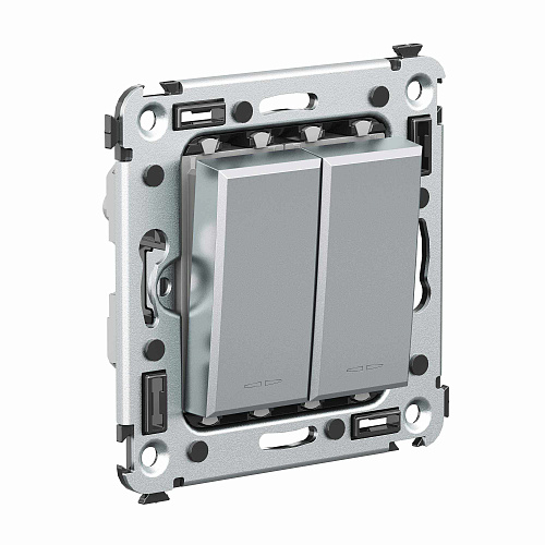 Выключатель двухклавишный в стену, Avanti, закаленная сталь