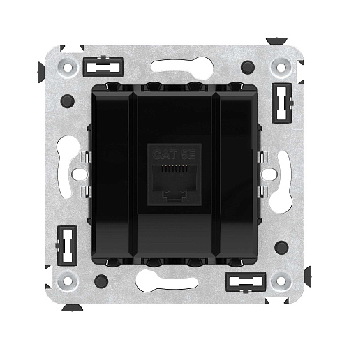 Компьютерная розетка RJ-45 без шторки в стену, кат.5е одинарная, Avanti, черный квадрат