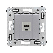 Компьютерная розетка RJ-45 без шторки в стену, кат.5e одинарная экранированная, Avanti, закаленная сталь