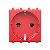 Розетка модульная, 2P+E, с з/ш, Avanti, красный квадрат, 2 модуля