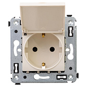 Розетка с крышкой в стену, 2P+E, с з/ш, Avanti, ванильная дымка