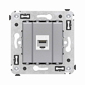 Компьютерная розетка RJ-45 без шторки в стену, кат.6 одинарная, Avanti, закаленная сталь