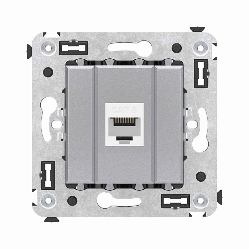 Компьютерная розетка RJ-45 без шторки в стену, кат.6 одинарная, Avanti, закаленная сталь