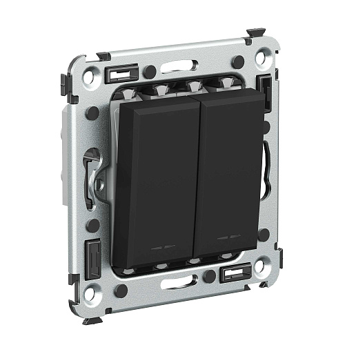 Инвертор двухклавишный в стену, Avanti, черный матовый