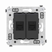 Компьютерная розетка RJ-45 без шторки в стену, кат.6 двойная, Avanti, черный матовый