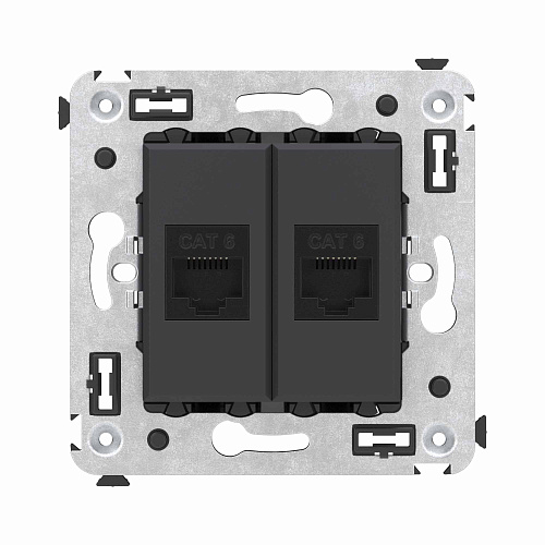 Компьютерная розетка RJ-45 без шторки в стену, кат.6 двойная, Avanti, черный матовый