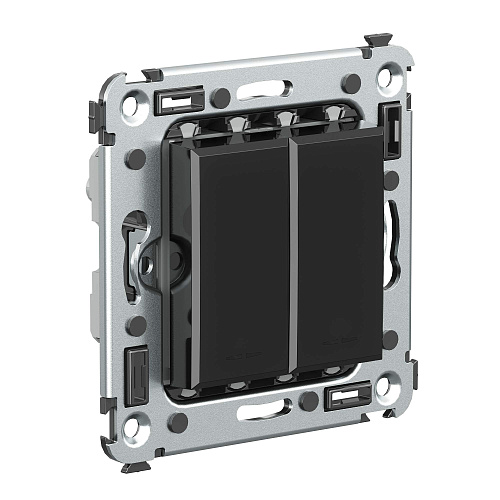 Кнопка двухклавишная в стену, Avanti, черный квадрат