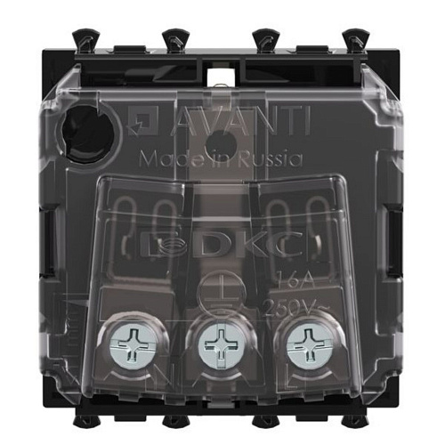 Розетка модульная, 2P+E, с з/ш, Avanti, черный квадрат, 2 модуля