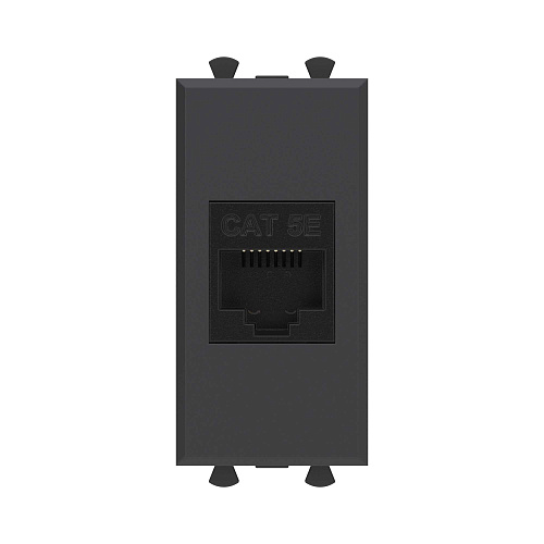 Компьютерная розетка RJ-45 без шторки модульная, кат.5е, Avanti, черный матовый, 1 модуль
